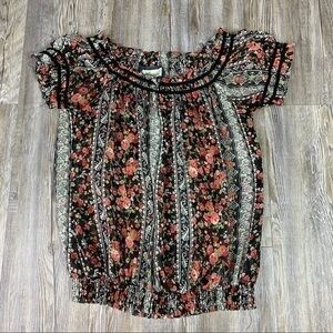 Emmelee for FC Floral Print Black Feminine Blouse